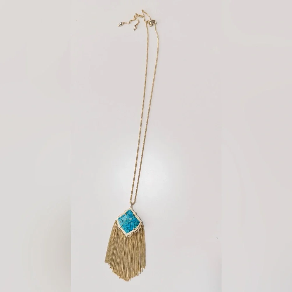 KENDRA SCOTT Kingston Gold Necklace w Turquoise  Stone Tassel Chain Pendant - Picture 5 of 12